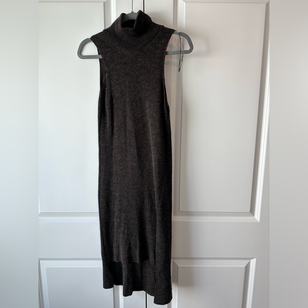 Zara Knit Italian Yarn Wool Blend Mock Neck Brown Sweater Dress NWT Size Medium